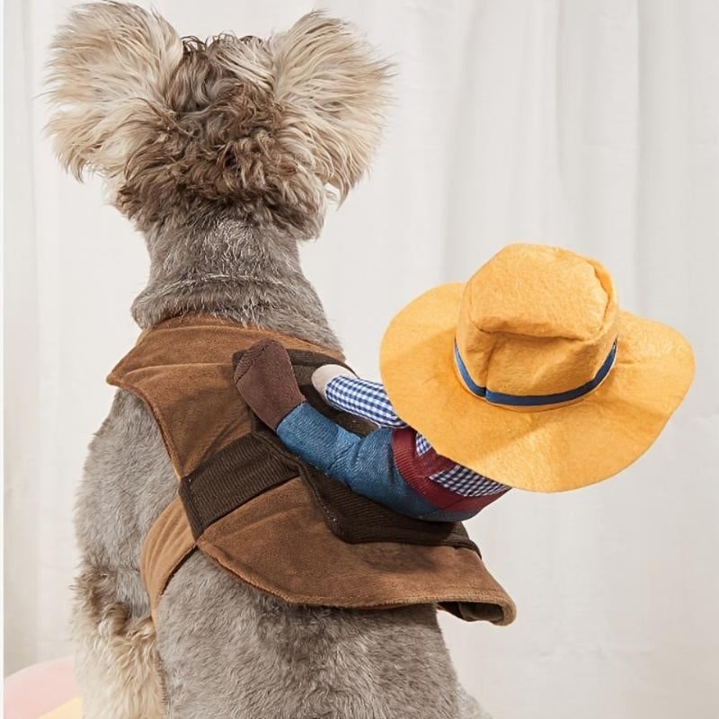Adorable Cowboy Rider Pet Costume - Breathable, All-Season Fun for Dogs & Cats, Ideal for Parties Hawkvest