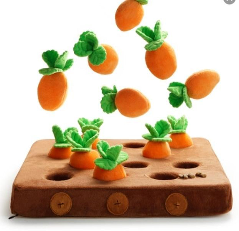 Nocciola 12 Pcs Carrot Field Dog Squeaky Toys with Food Dispensing Carrot Farm, Dog Enrichment Toys for Hide and Seek, Puzzle Toys for Small and Medium Dogs, Play and Treat Set
