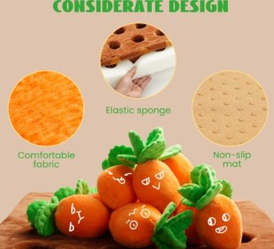 Nocciola 12 Pcs Carrot Field Dog Squeaky Toys with Food Dispensing Carrot Farm, Dog Enrichment Toys for Hide and Seek, Puzzle Toys for Small and Medium Dogs, Play and Treat Set
