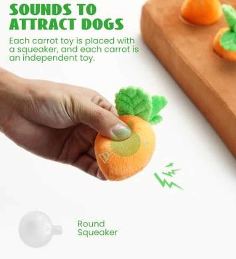 Nocciola 12 Pcs Carrot Field Dog Squeaky Toys with Food Dispensing Carrot Farm, Dog Enrichment Toys for Hide and Seek, Puzzle Toys for Small and Medium Dogs, Play and Treat Set