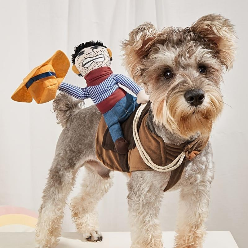 Adorable Cowboy Rider Pet Costume - Breathable, All-Season Fun for Dogs & Cats, Ideal for Parties Hawkvest