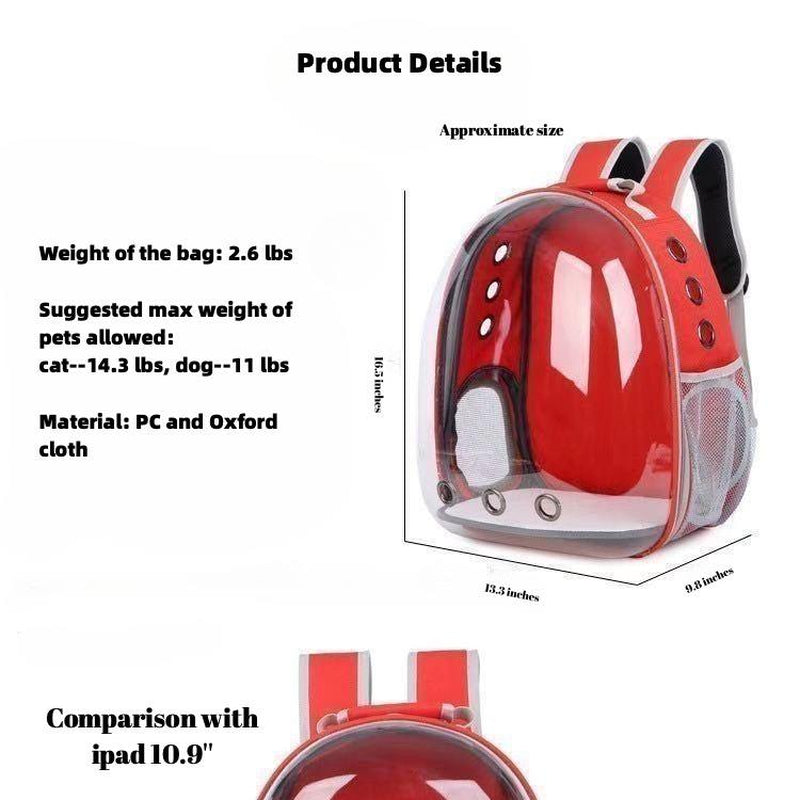 Pet Backpack Carrier, Breathable, Transparent, with Mesh Pocket and Adjustable Straps, Suitable for Outdoor Travel
