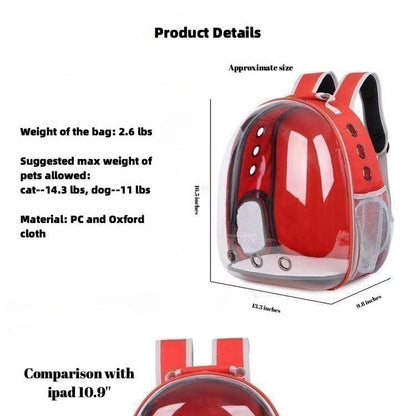 Pet Backpack Carrier, Breathable, Transparent, with Mesh Pocket and Adjustable Straps, Suitable for Outdoor Travel